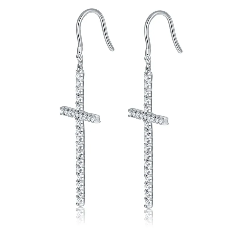 S925 Moissanite Big Cross Dangly Earring