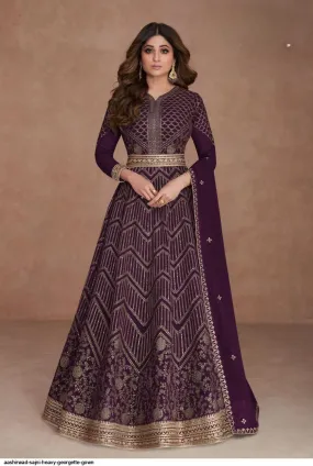 Sequin Embroidered Anarkali Gown Wine