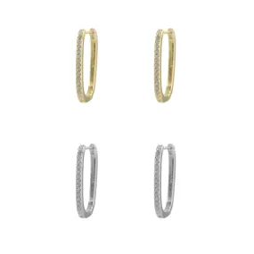 Skinny Oval Pave Hoop Earrings