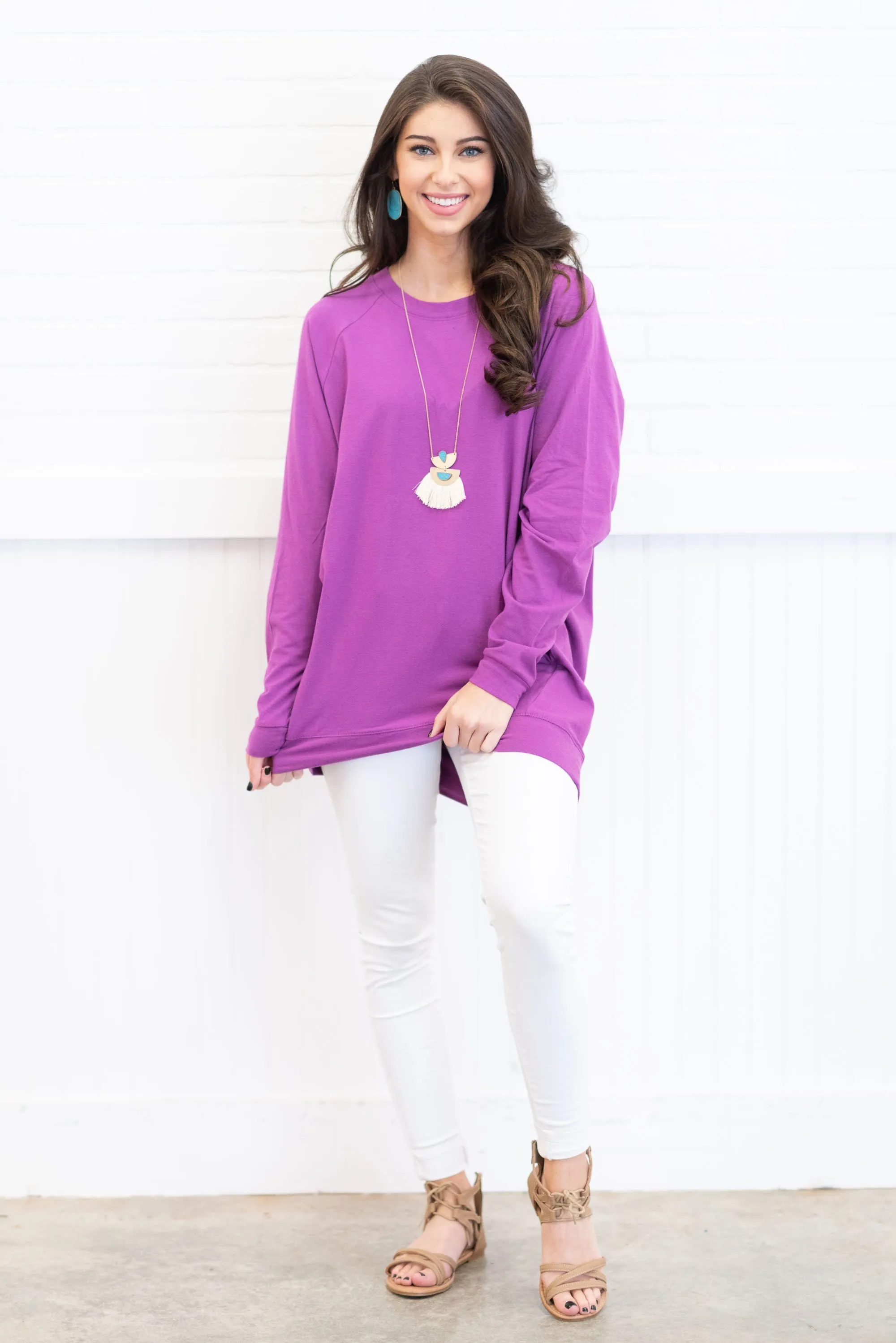 Slouchy Dolman Bodacious Purple Long Sleeve Tunic