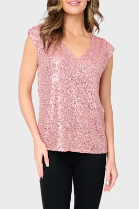 Sparkle And Shine Favorite V-Neck Sequin Tee