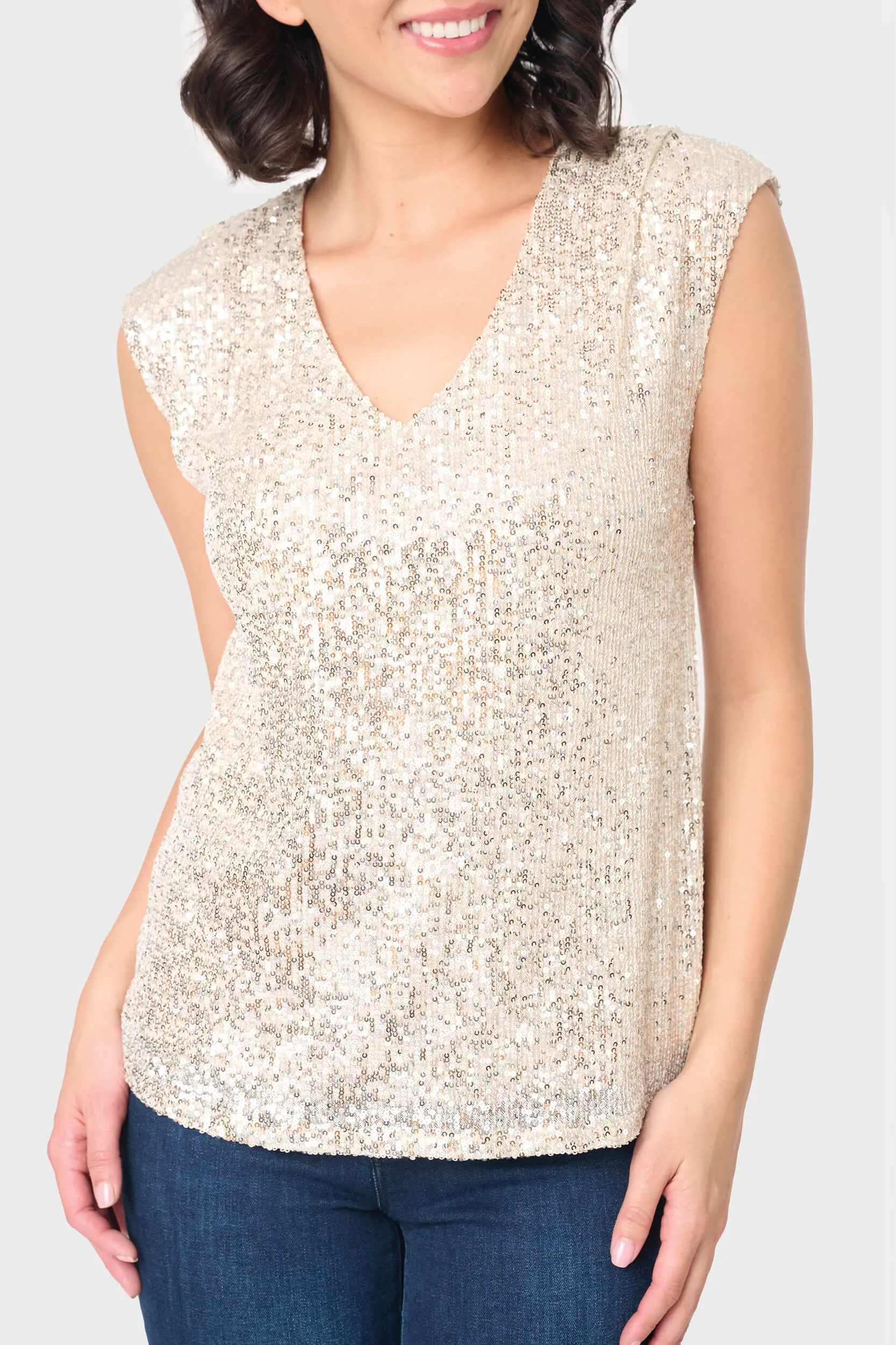 Sparkle And Shine Favorite V-Neck Sequin Tee