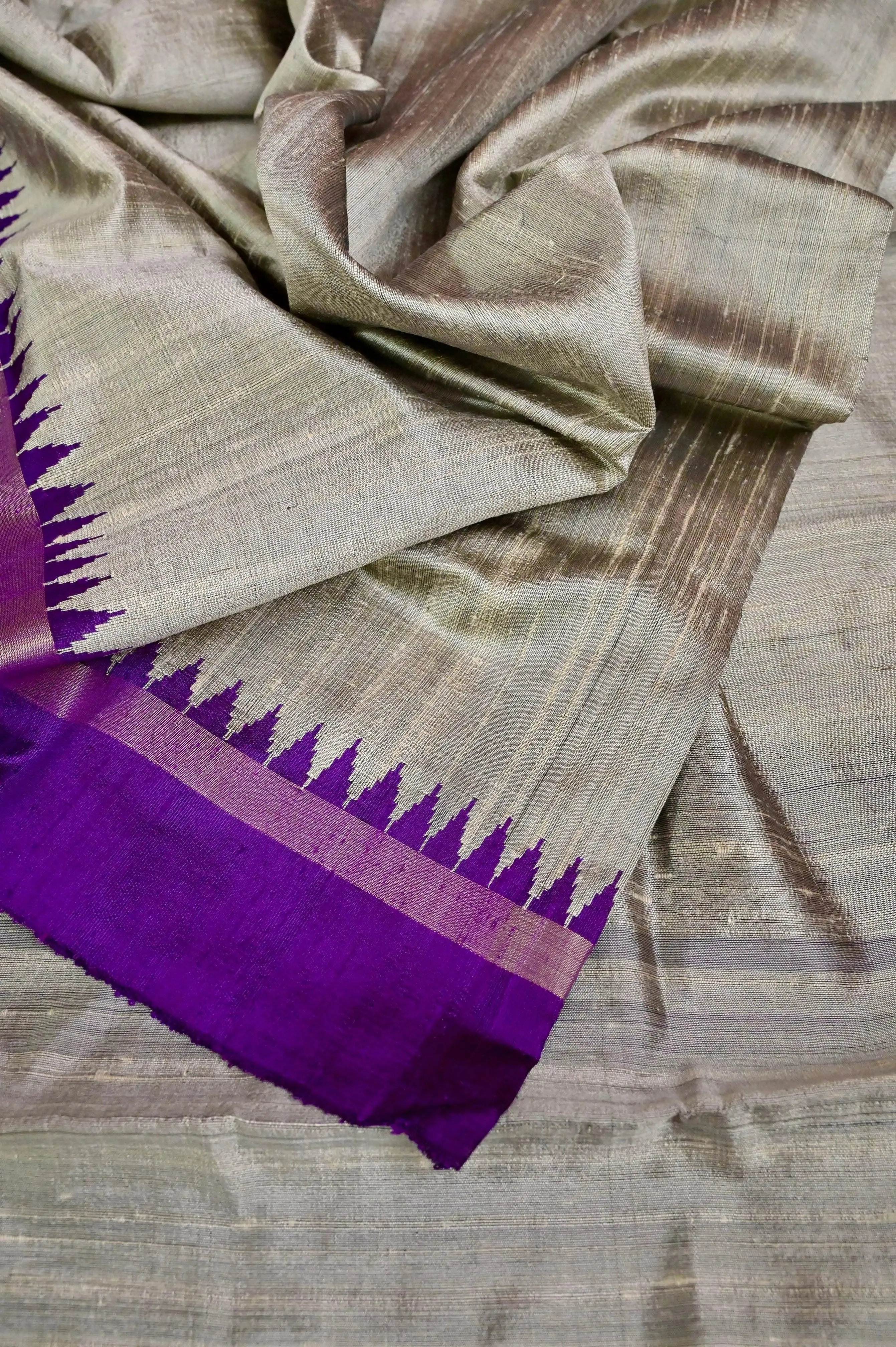 Steel Grey Color Pure Raw Silk Saree