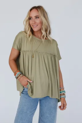 Sunday Morning Babydoll Top - Light Olive