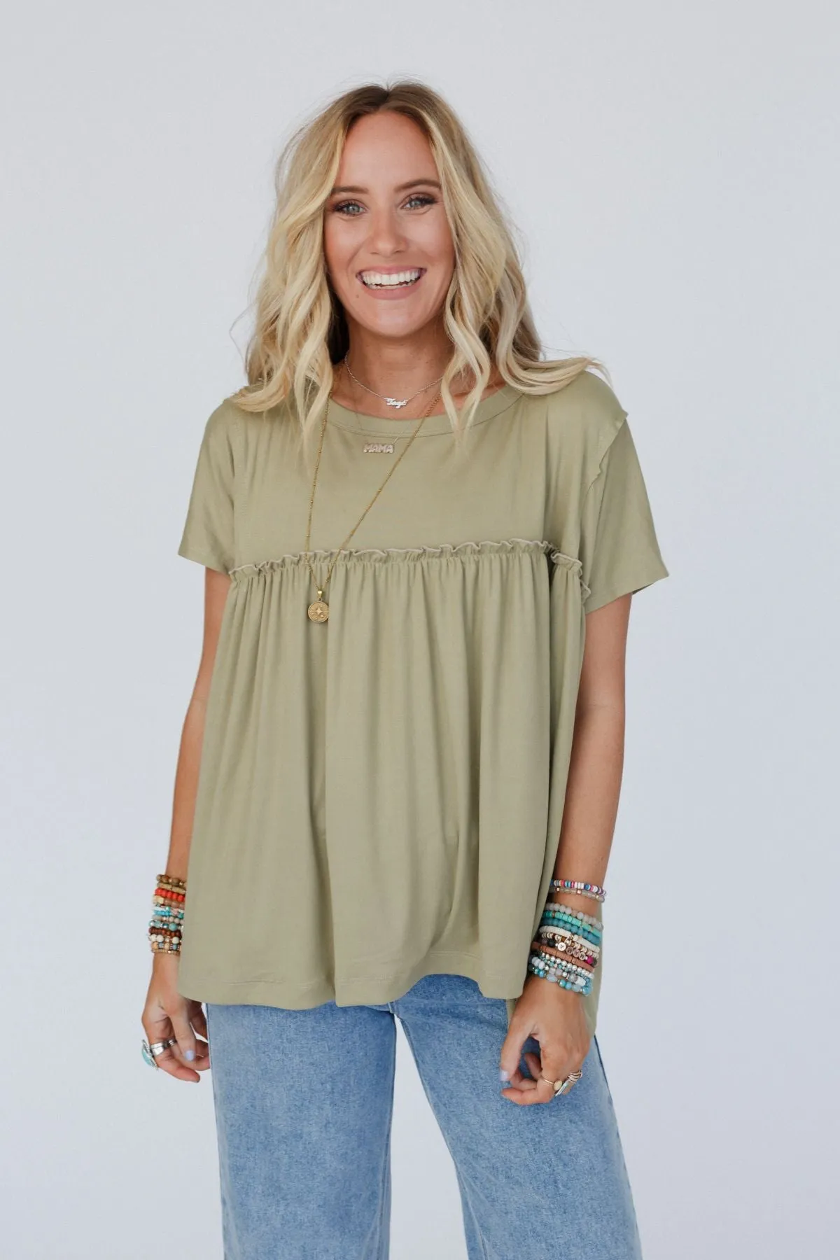 Sunday Morning Babydoll Top - Light Olive