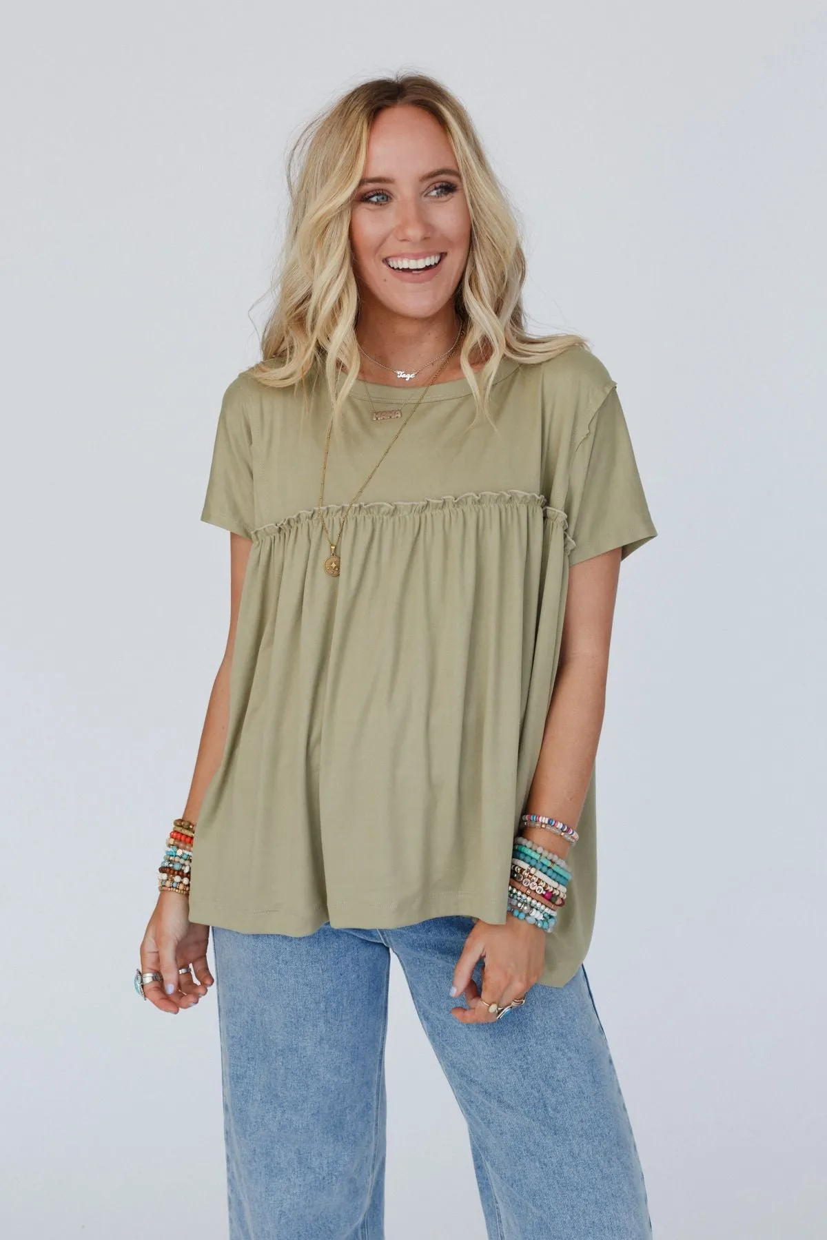 Sunday Morning Babydoll Top - Light Olive