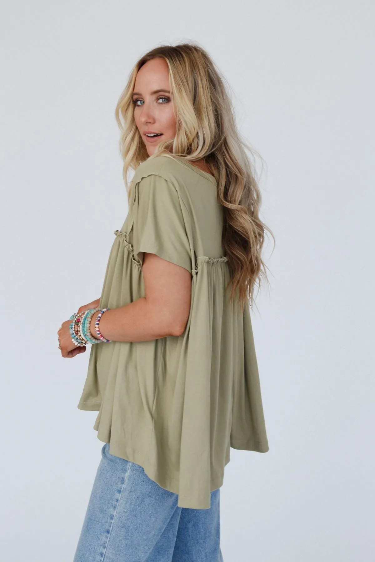 Sunday Morning Babydoll Top - Light Olive