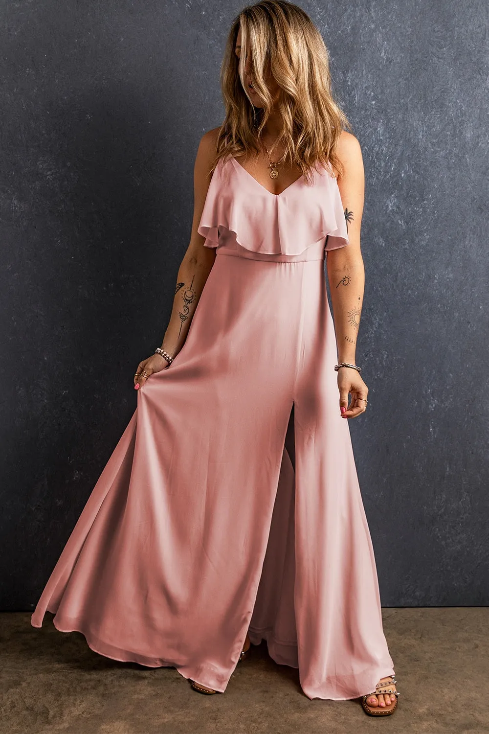 Sunset and Swim  Slit Ruffled V-Neck Maxi Dress