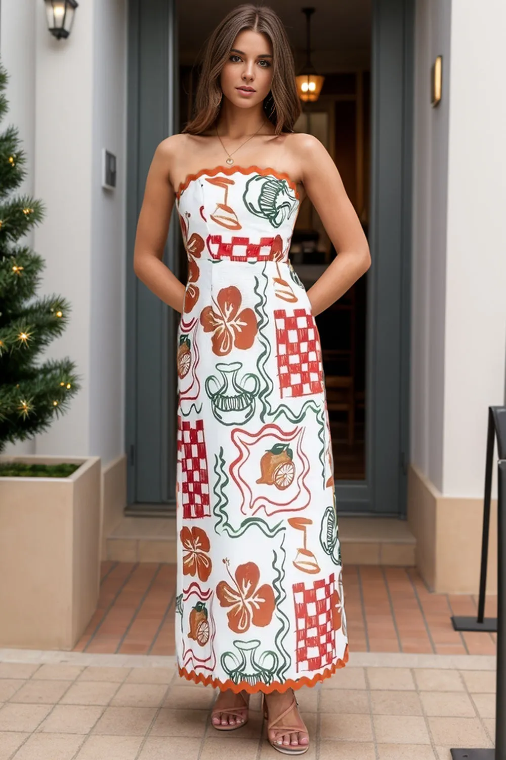 Sunset Vacation Printed Tube Maxi Dress