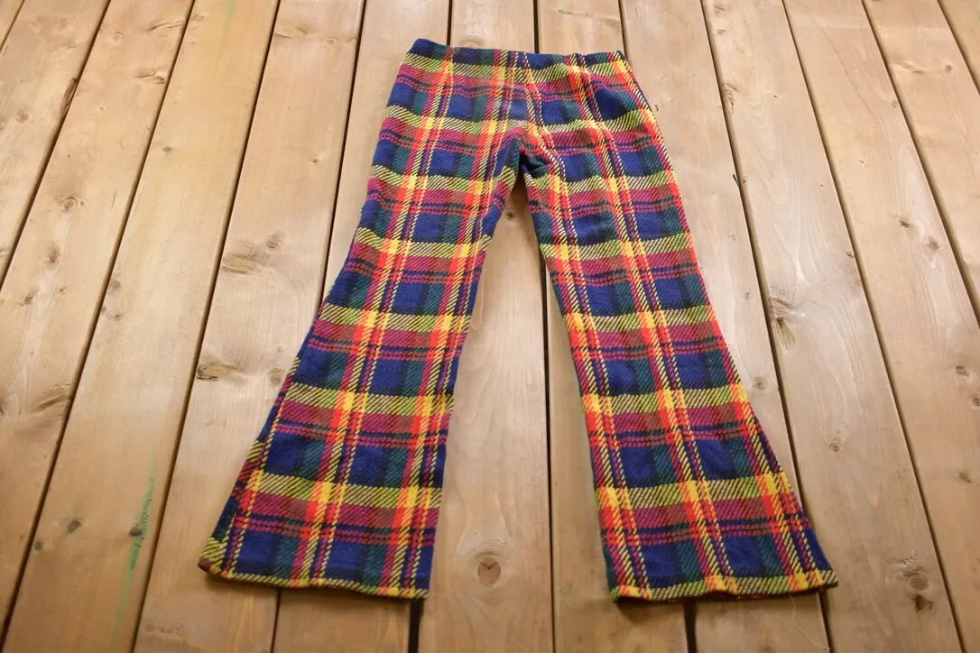 Vintage 1970s Colorful Plaid Wool Bell Bottom Trousers Size 26 x 28 / Slacks / Design / Streetwear / Vintage Pants / True Vintage