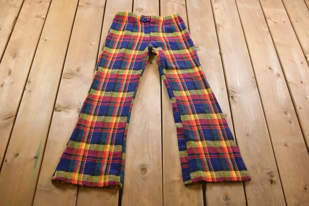 Vintage 1970s Colorful Plaid Wool Bell Bottom Trousers Size 26 x 28 / Slacks / Design / Streetwear / Vintage Pants / True Vintage