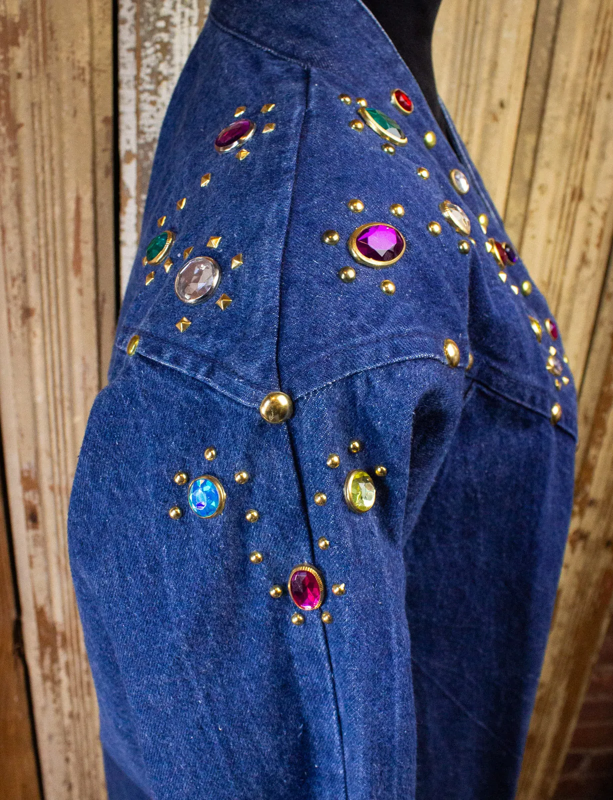 Vintage Christie Bejeweled Denim Coat 80s 2XL