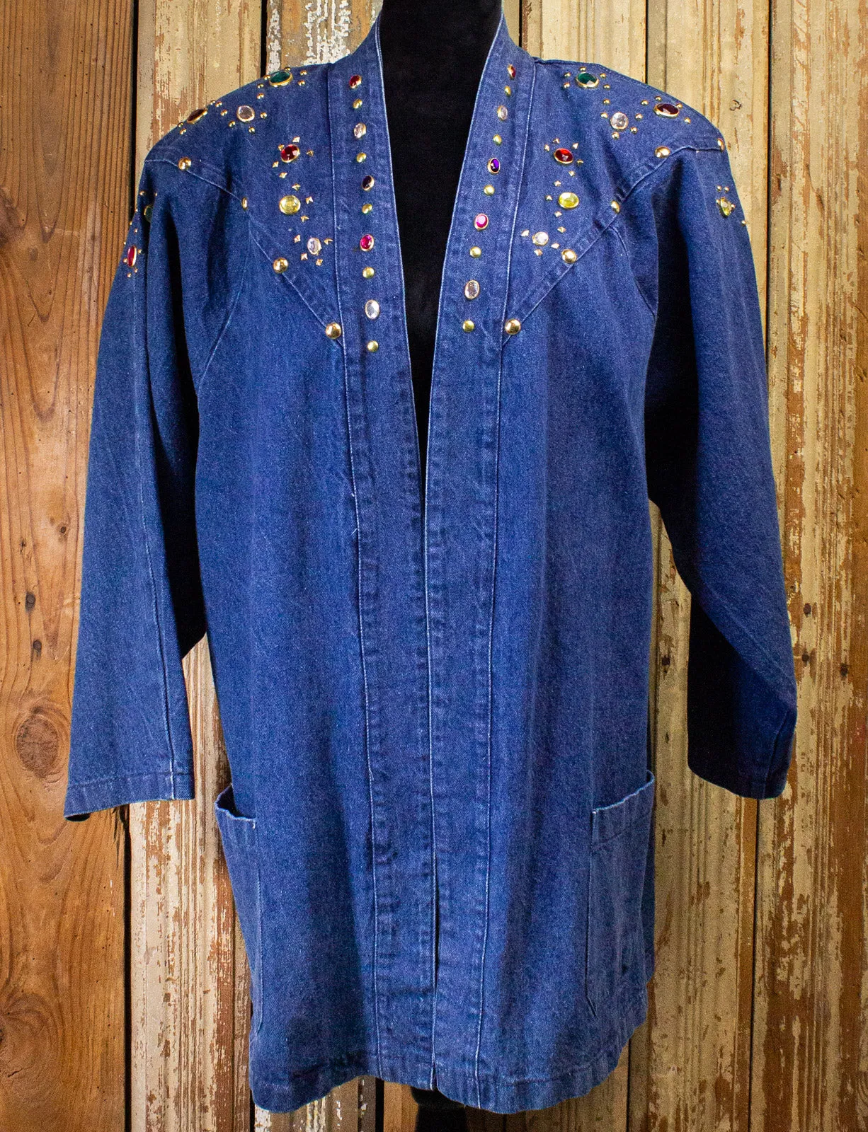 Vintage Christie Bejeweled Denim Coat 80s 2XL