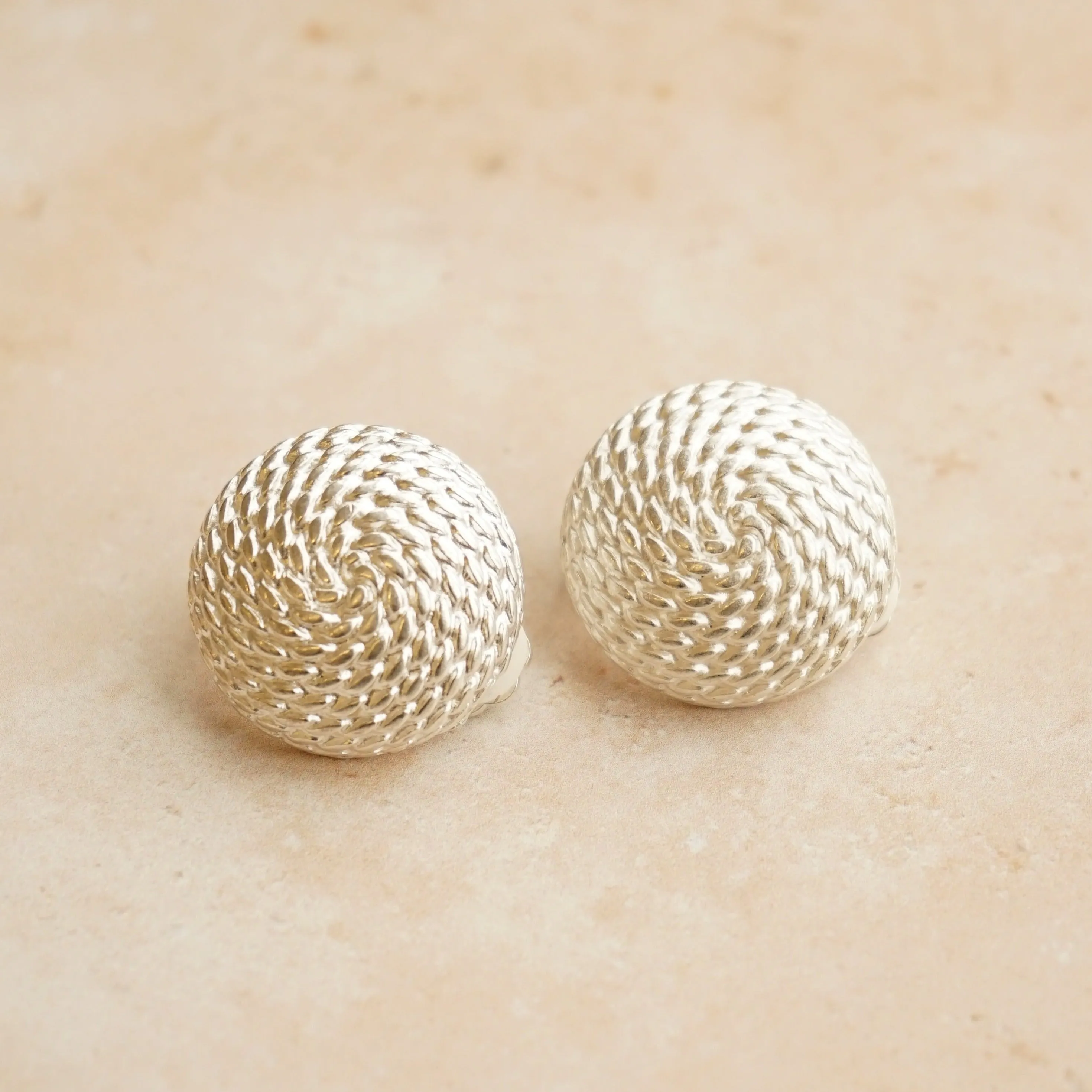 Vintage Domed Rope Twist Clip-On Earrings