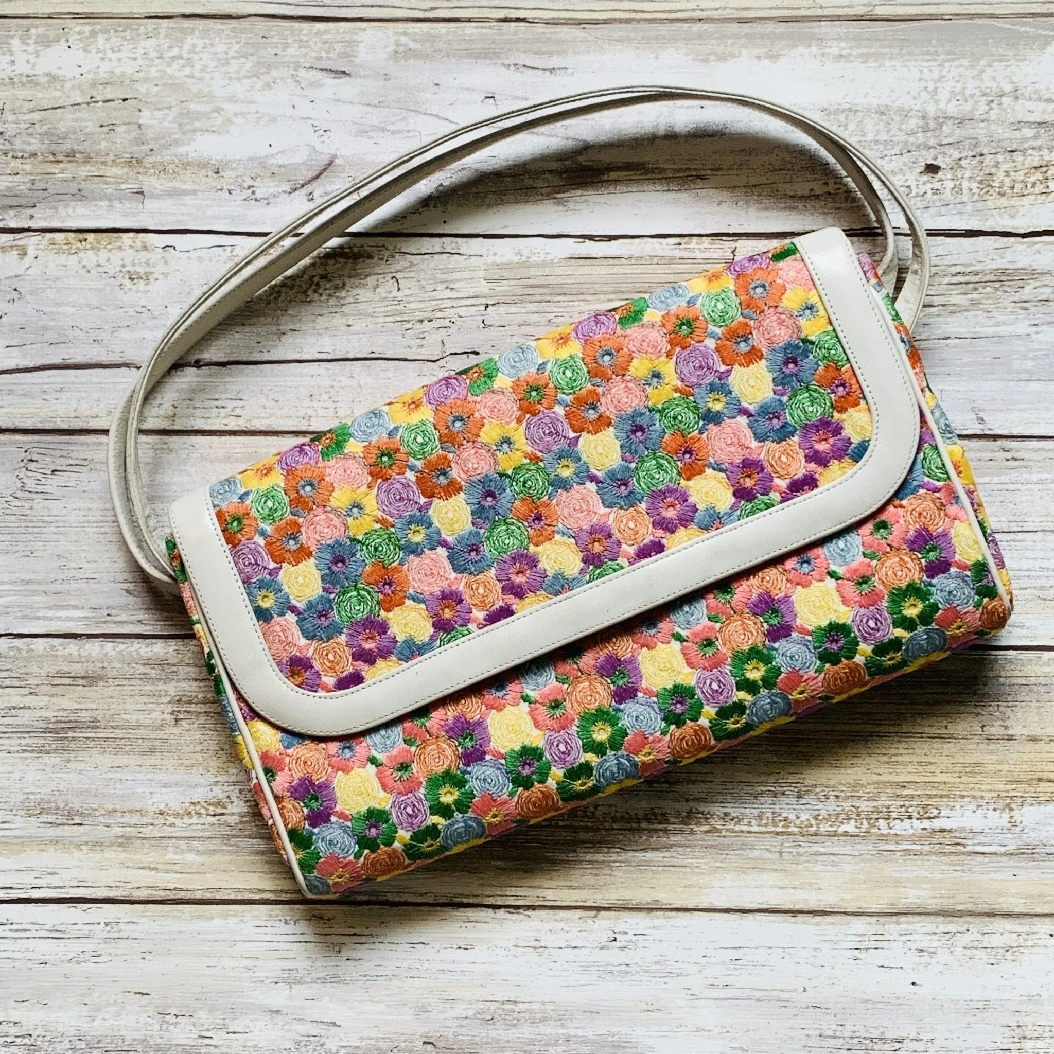 Vintage Embroidered Coblentz Clutch for Saks Fifth Avenue Purse. Colorful Embroidered Flowers.