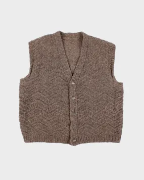 Vintage Grandad-core Pig Buttoned Handknit Vest - XL