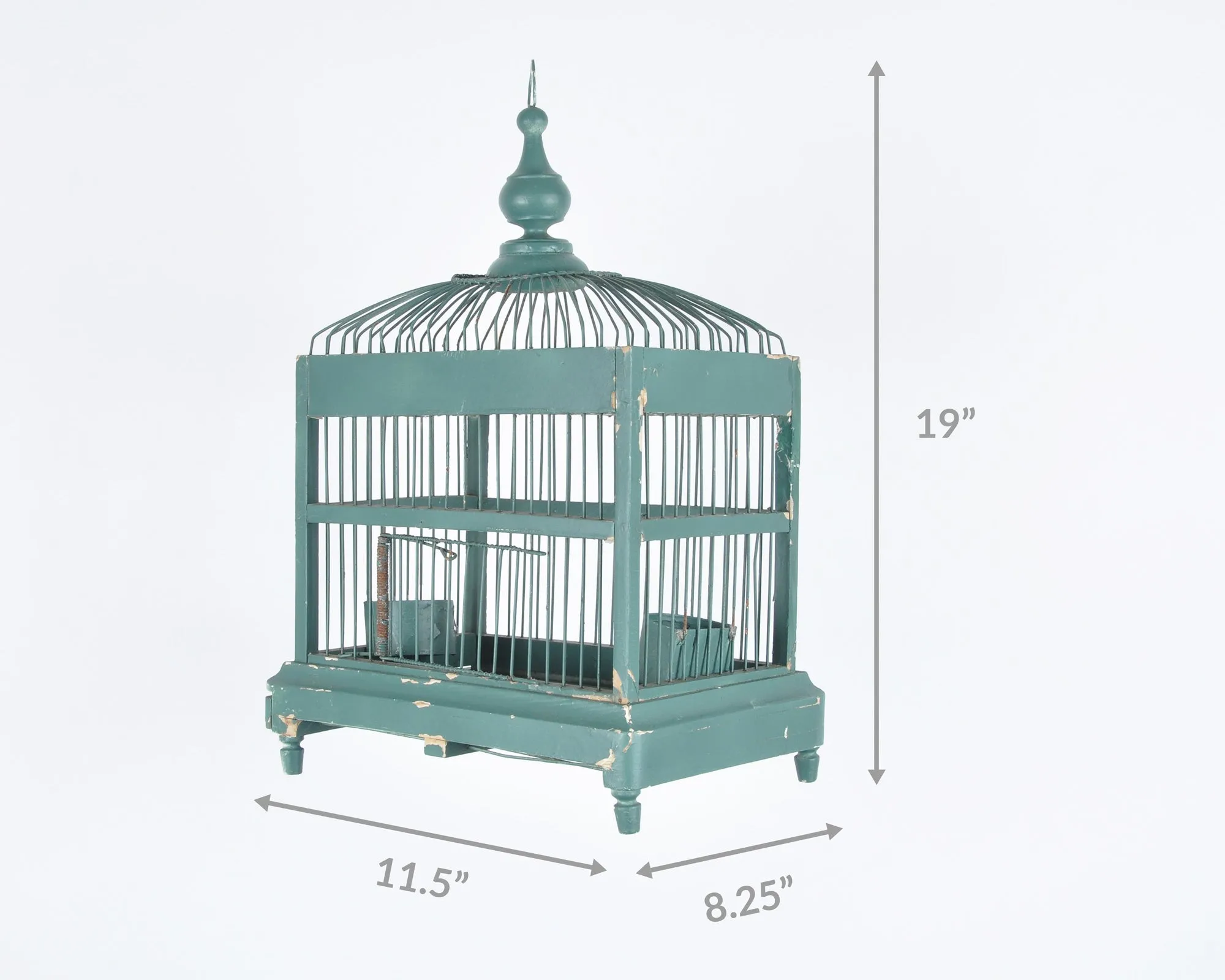 Vintage Italian Architectural Designed Handmade Wood and Metal Bird Cage-Teal Green-Antique Birdhouse Decor