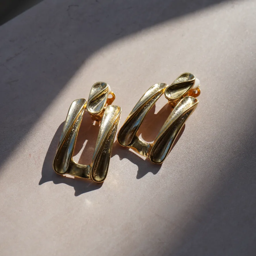 Vintage Statement Rectangle & Twist Drop Clip-On Earrings