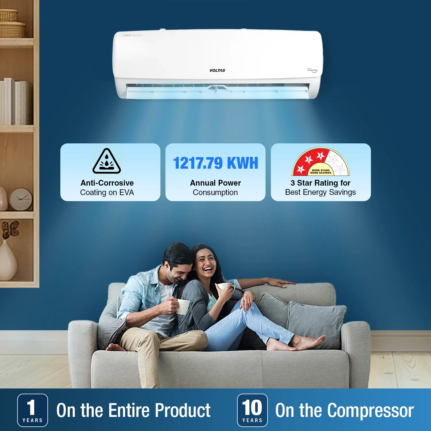 Voltas All Weather Inverter Split AC with Intelligent Heating AC, 2 Ton, 3 star - 243VH Vertis Elegant