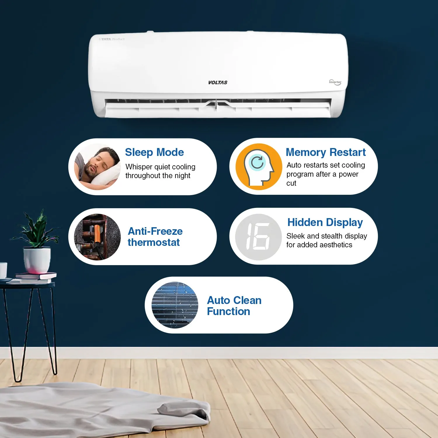 Voltas All Weather Inverter Split AC with Intelligent Heating AC, 2 Ton, 3 star - 243VH Vertis Elegant