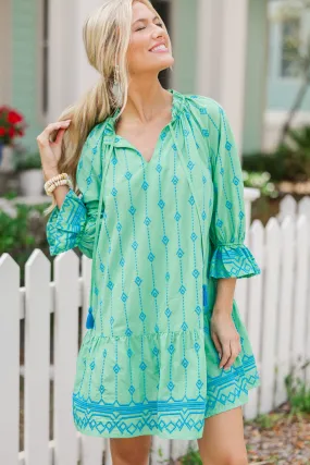 Watch You Go Green Embroidered Dress