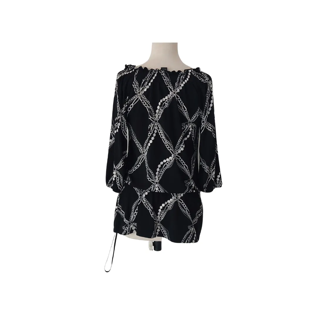 White House Black Market Black & White Chain-Print Blouse | Gently Used |