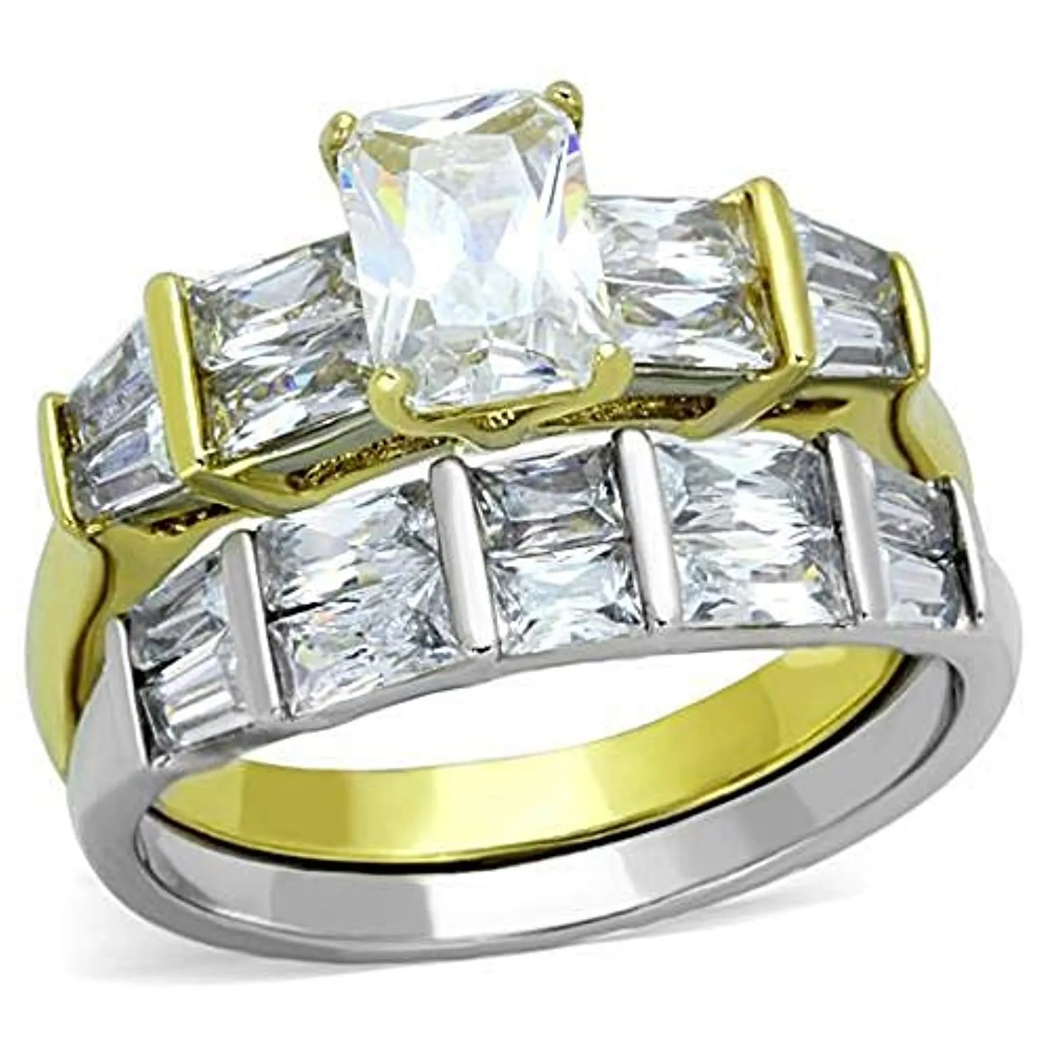 WildKlass Stainless Steel Ring Two-Tone IP Gold Women AAA Elegant Grade CZ Clear