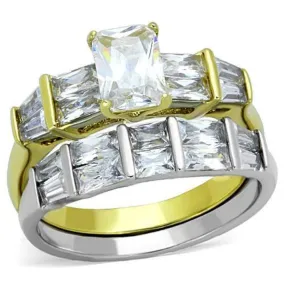 WildKlass Stainless Steel Ring Two-Tone IP Gold Women AAA Elegant Grade CZ Clear