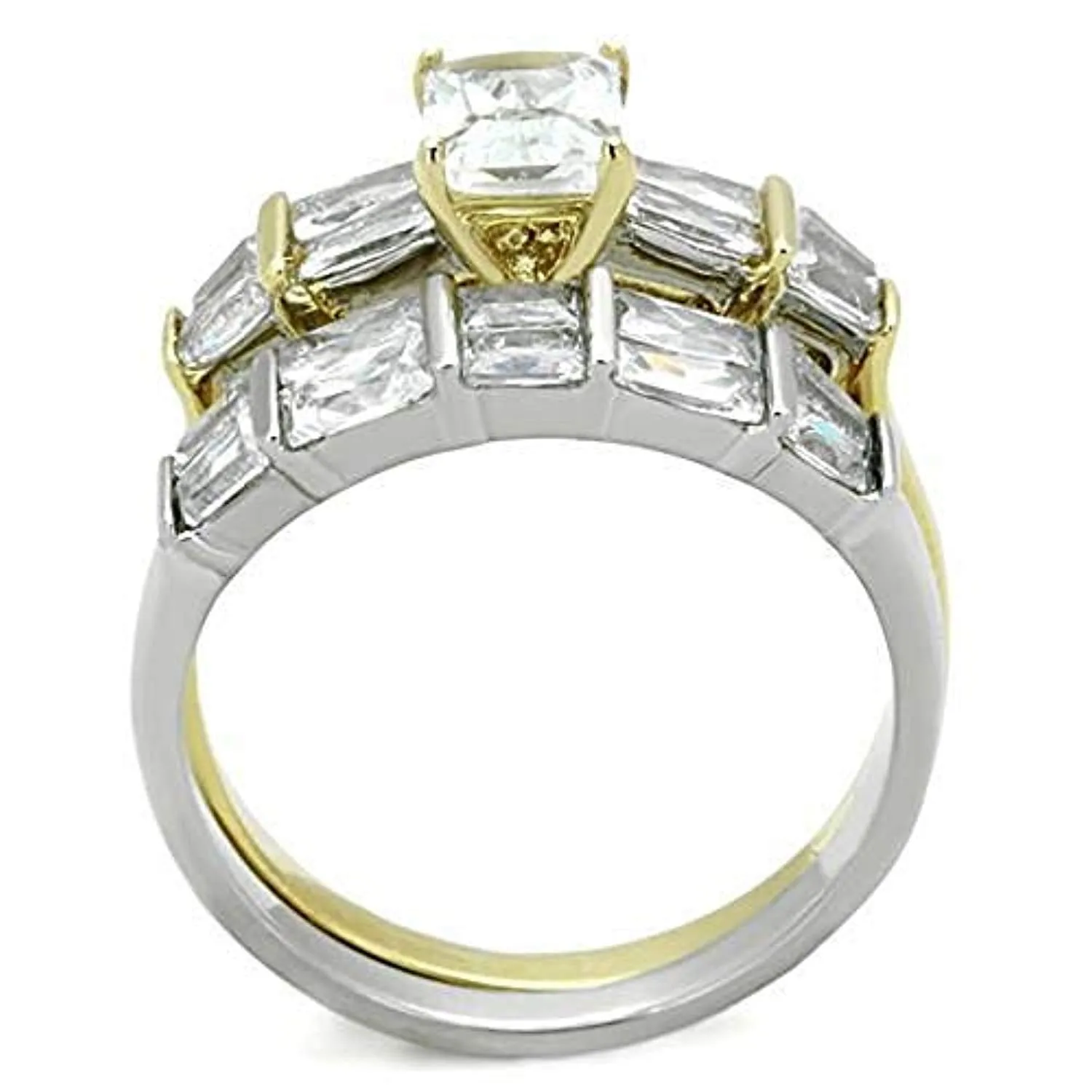 WildKlass Stainless Steel Ring Two-Tone IP Gold Women AAA Elegant Grade CZ Clear