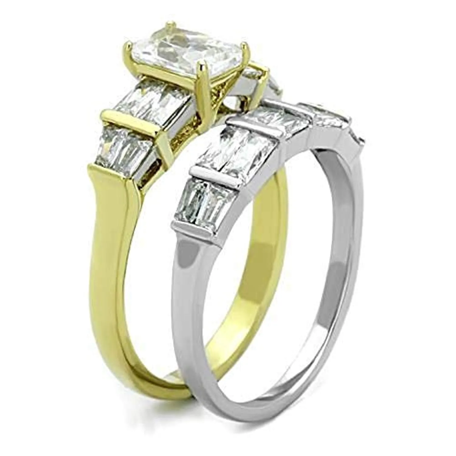 WildKlass Stainless Steel Ring Two-Tone IP Gold Women AAA Elegant Grade CZ Clear