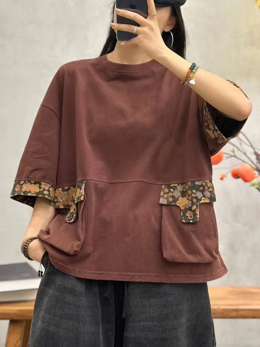 Women Summer Casual Spliced Cotton Pullover Shirt KL1037