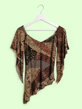 Y2K Asymmetric Stretch Blouse Patchwork Print - size M-L