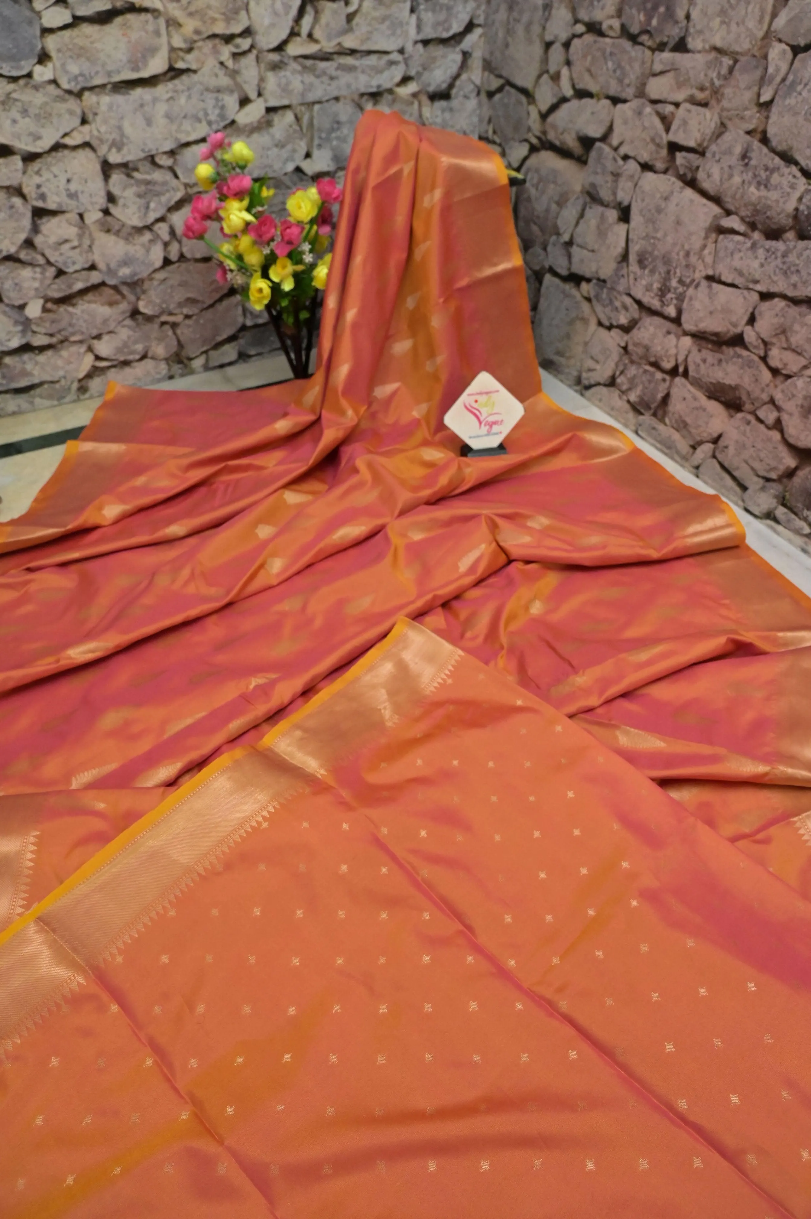 Yellow and Magenta Color Chanderi Silk Banarasi Saree with Zari Buti Work