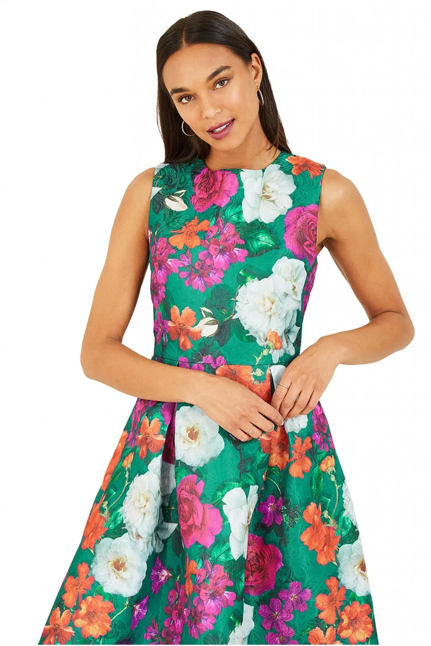 Yumi Green Floral Jacquard Skater Dress