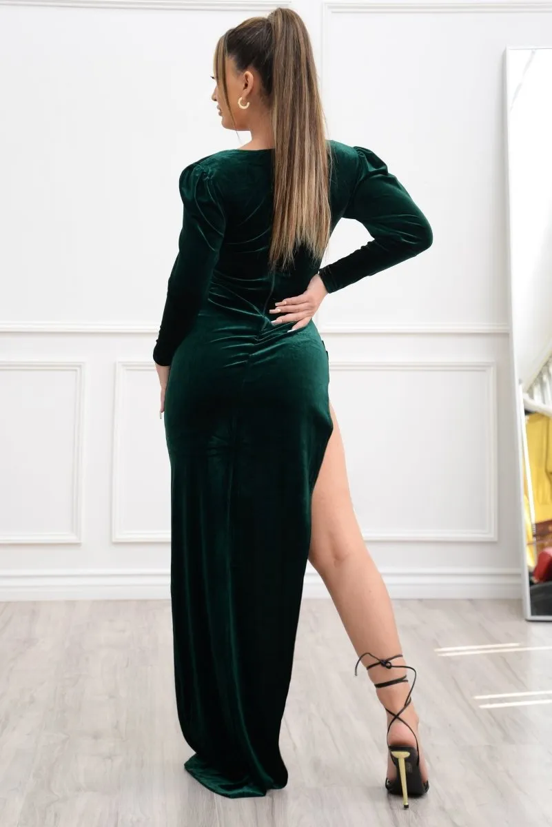 Zoe Velvet Dress Hunter Green